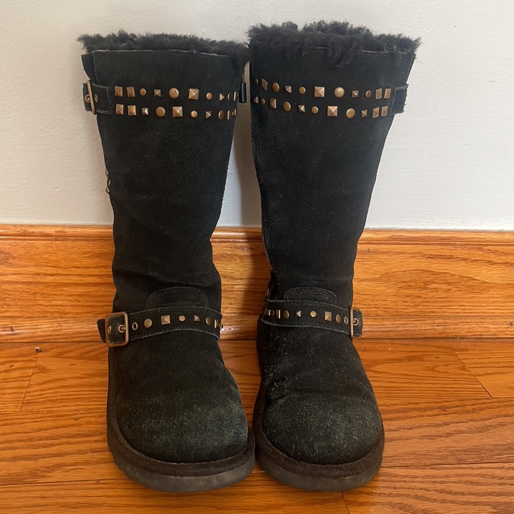 UGG black suede studded tall kids boots